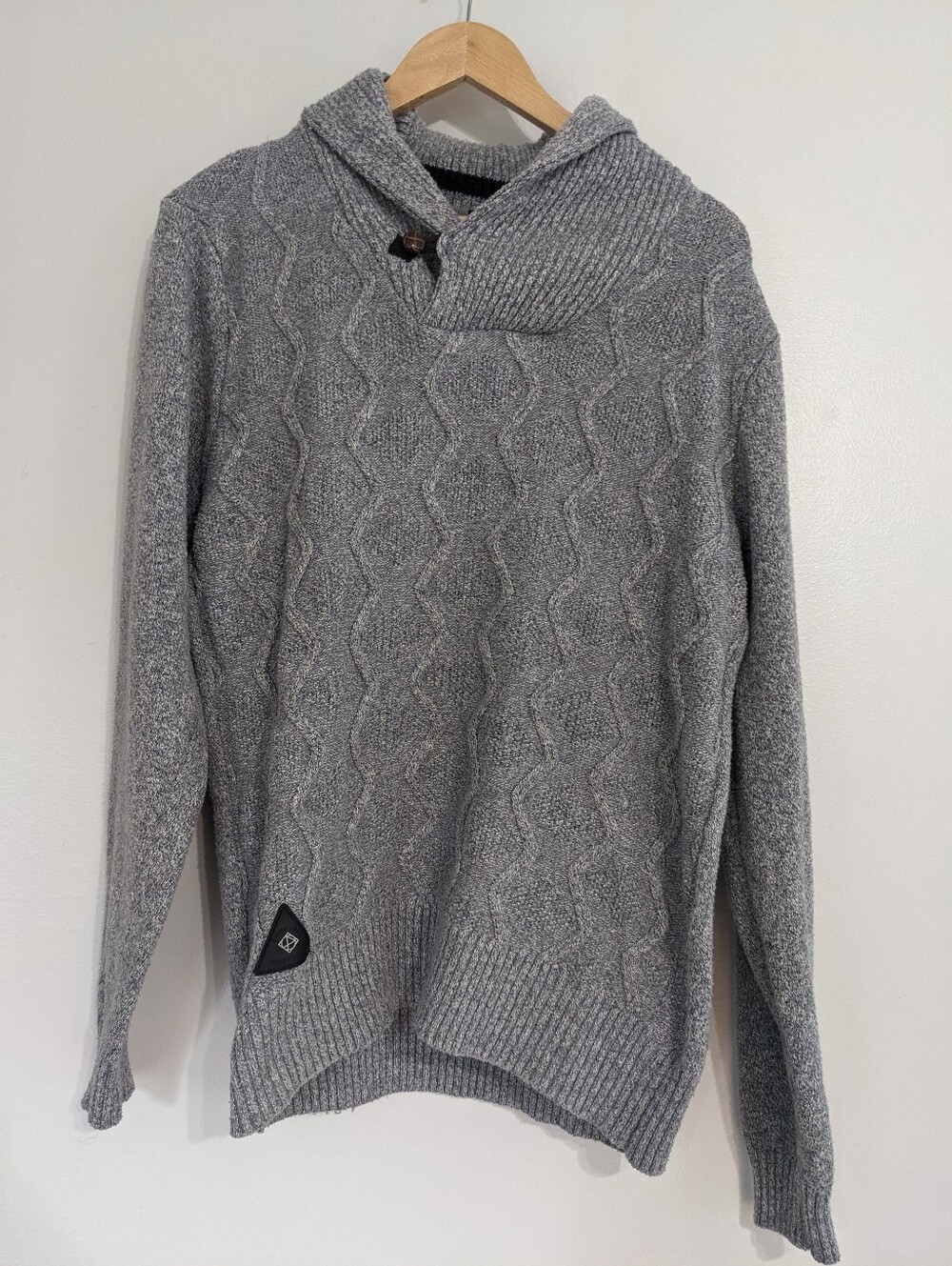 Point Zero Sweater Knit Mens Medium Gray Long Sleeve Collared Warm